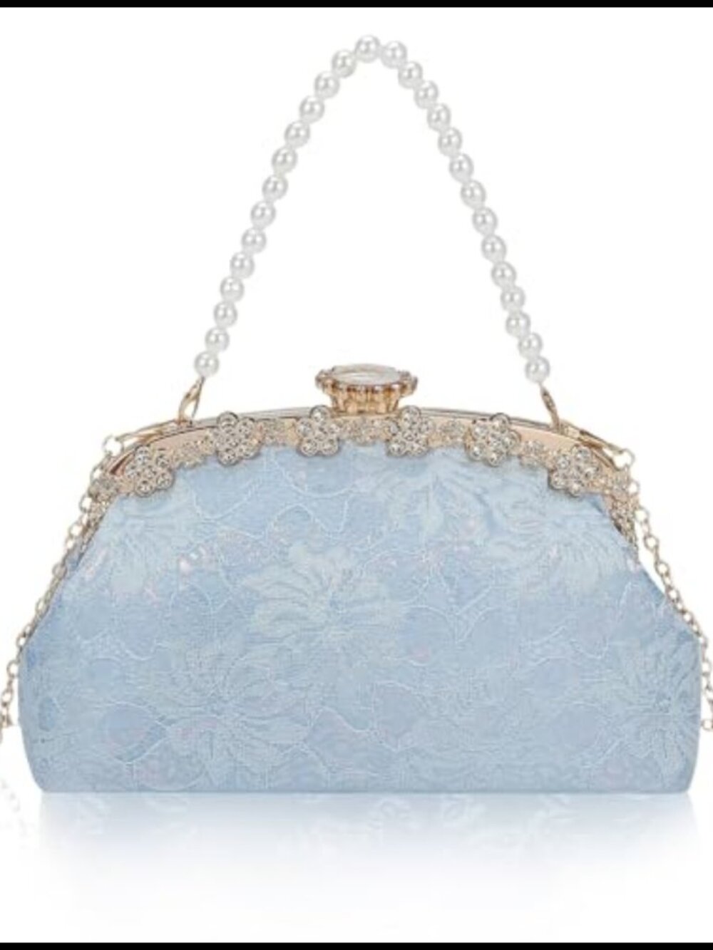 Lace Clutch Purse Evening Bag Rhinestone Pearl Chain Formal Handbag